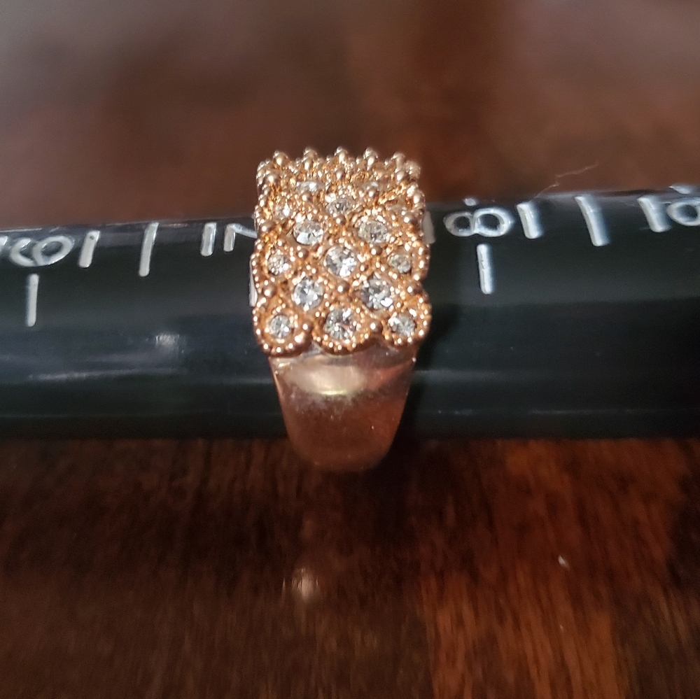 Rosegold Crosshatch Rhinestone Ring Sz 7